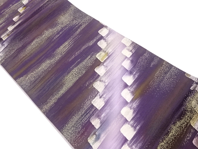 金通し横縞に色紙模様織出し全通袋帯